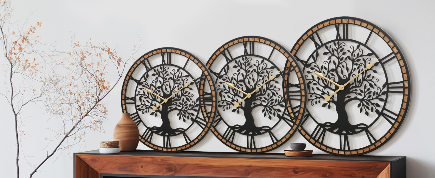 Elegant Tree of Life Metal Old Mantelpiece Clocks brightening up a livingroom with its beautiful surface